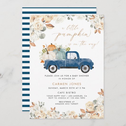Invitation Un Baby shower Automne Un Peu Citrouille | Camion  (Devant / Derrière)