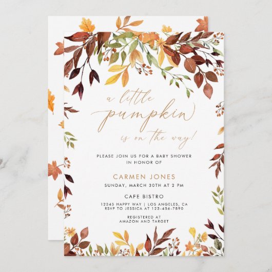 Invitation Un Baby shower Automne Un Peu Citrouille | Neutre  (Devant / Derrière)