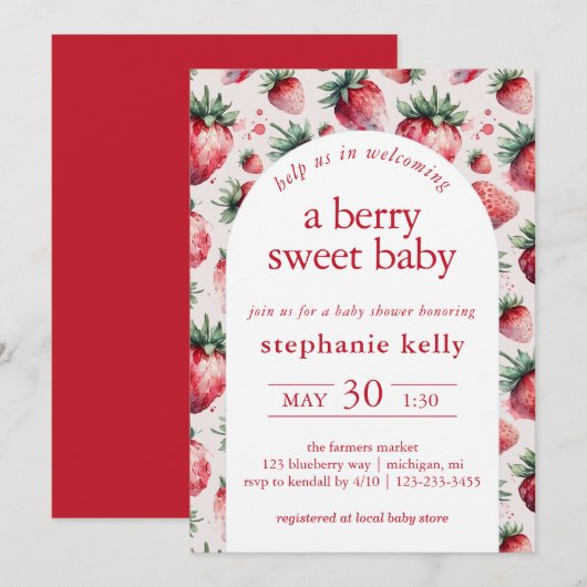 Invitation Un Baby shower Berry Sweet (Devant / Derrière)