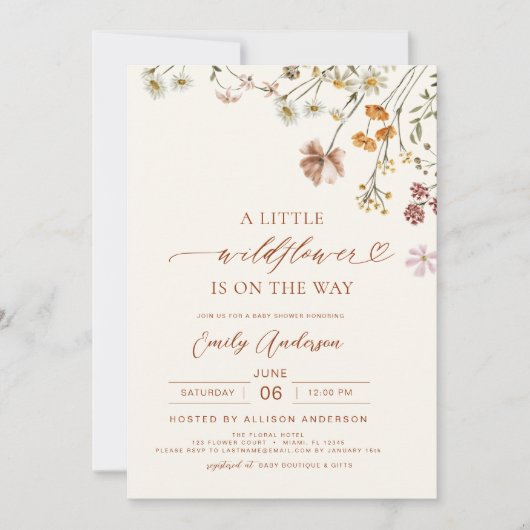 Invitation Un Baby shower Boho Terracotta Un Peu Fleur sauvag (Devant)