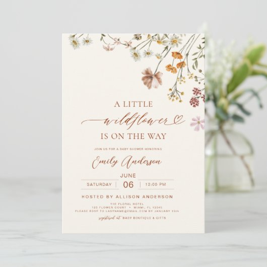 Invitation Un Baby shower Boho Terracotta Un Peu Fleur sauvag (Debout devant)
