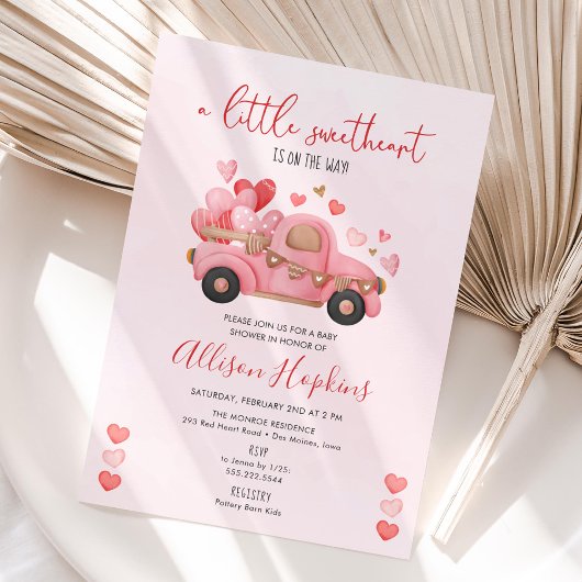 Invitation Un Baby shower Camion Coeurs Un Peu Amoureux