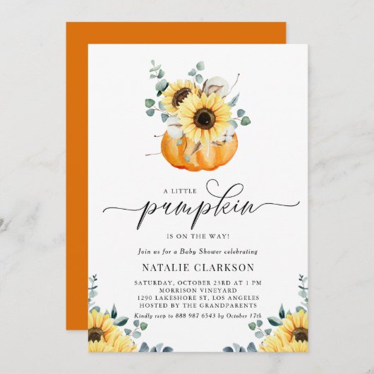 Invitation Un Baby shower D'Automne De Tournesol Rustique Un (Devant / Derrière)