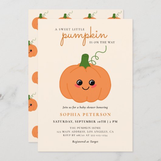 Invitation Un Baby shower d'automne neutre pour un peu Citrou (Devant / Derrière)