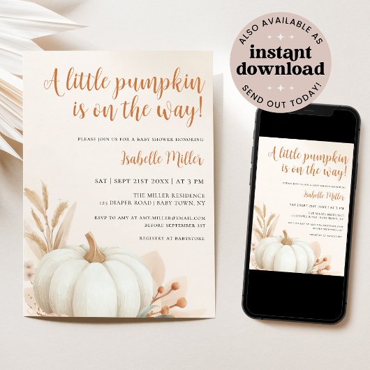 Invitation Un Baby shower d'automne neutre pour un peu Citrou