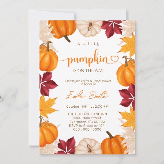 Invitation Un Baby shower d'automne un peu Citrouille (Devant)
