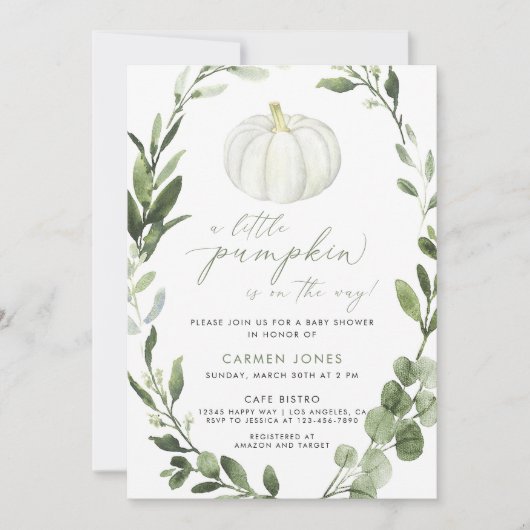 Invitation Un Baby shower D'Automne Un Peu Citrouille Neutre  (Devant)