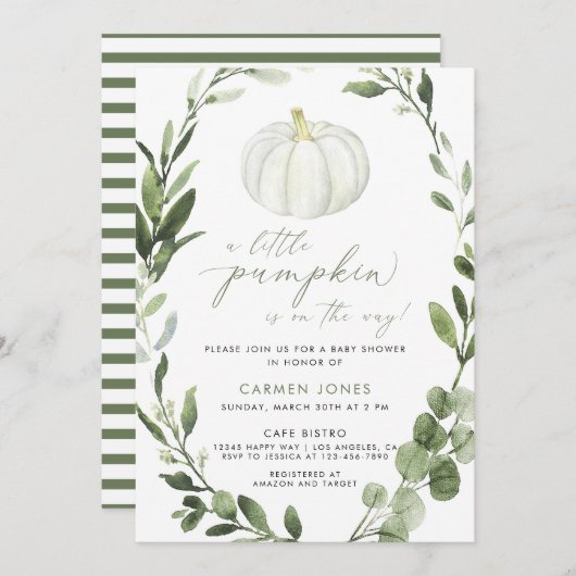 Invitation Un Baby shower D'Automne Un Peu Citrouille Neutre (Devant / Derrière)