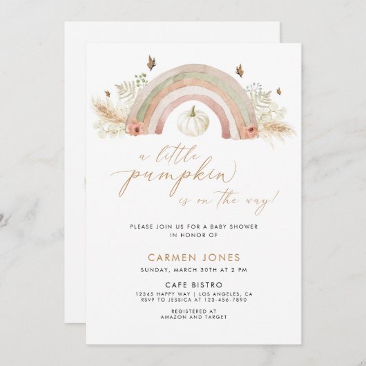 Invitation Un Baby shower D'Automne Un Peu Citrouille Neutre (Devant / Derrière)