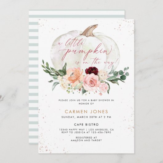 Invitation Un Baby shower D'Automne Un Peu Citrouille Neutre (Devant / Derrière)