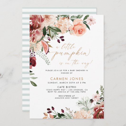 Invitation Un Baby shower D'Automne Un Peu Citrouille Neutre (Devant / Derrière)