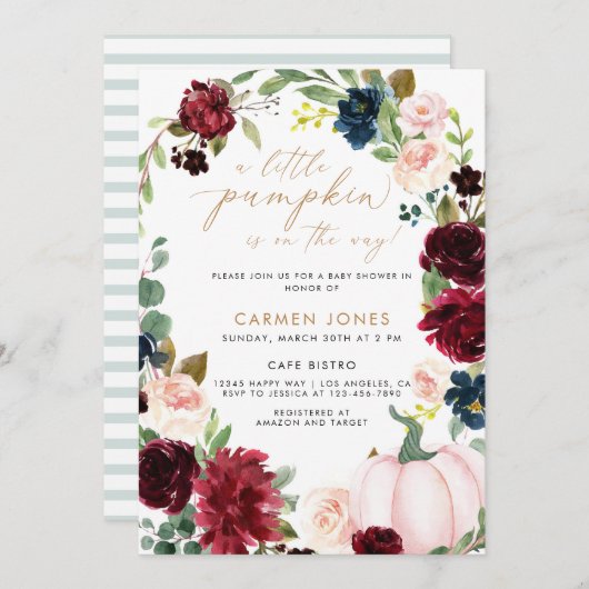 Invitation Un Baby shower D'Automne Un Peu Citrouille Neutre (Devant / Derrière)