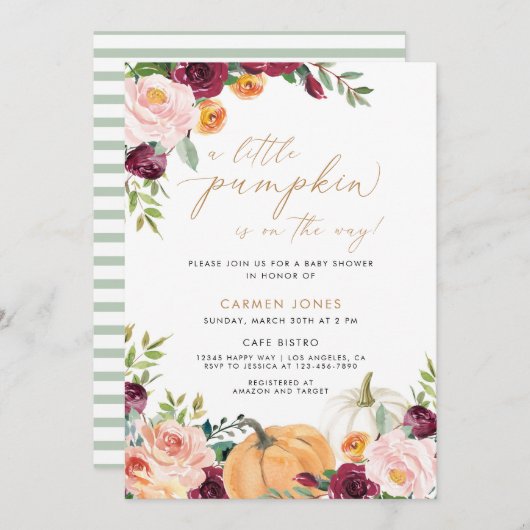 Invitation Un Baby shower D'Automne Un Peu Citrouille Neutre (Devant / Derrière)