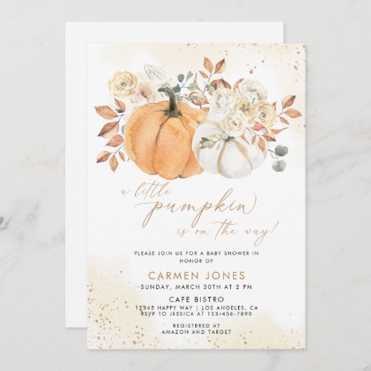 Invitation Un Baby shower D'Automne Un Peu Citrouille Neutre (Devant / Derrière)