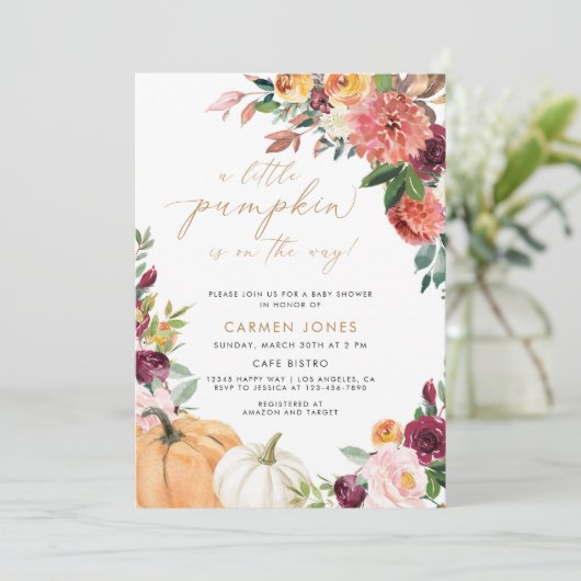 Invitation Un Baby shower D'Automne Un Peu Citrouille Neutre (Debout devant)