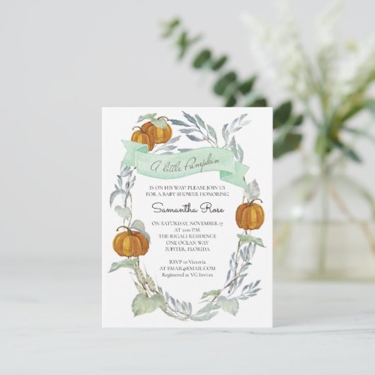 Invitation Un Baby shower D'Automne Un Peu Citrouille Neutre  (Debout devant)