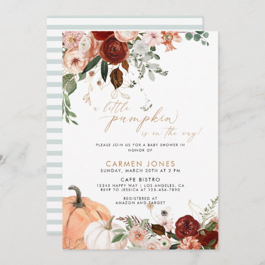 Invitation Un Baby shower D'Automne Un Peu Citrouille Neutre (Devant / Derrière)