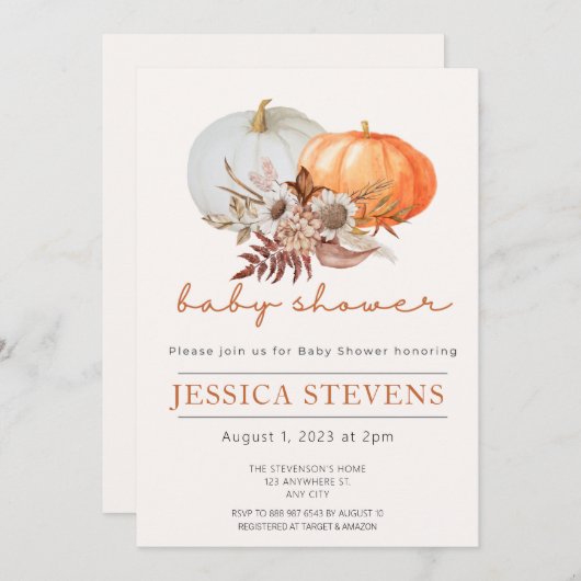 Invitation Un Baby shower D'Automne Un Peu Citrouille Neutre (Devant / Derrière)