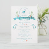 Invitation Un Baby shower de bannière d'aquarelle Deer Little (Debout devant)