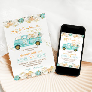 Invitation Un Baby shower De Camion Un Peu Citrouille Vert