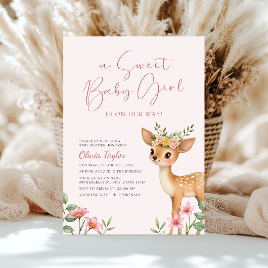 Invitation Un Baby shower de cerf floral doux pour bébé