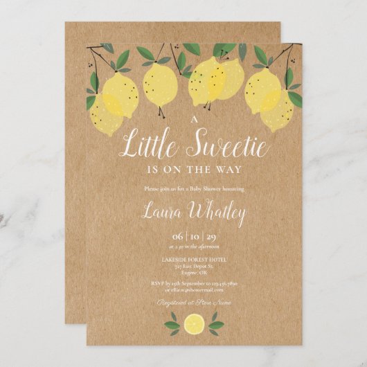 Invitation Un Baby shower de citron rustique un peu doux (Devant / Derrière)