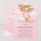 Invitation Un Baby shower De Fille De Grotte À Ballons D'Air  (Devant / Derrière)