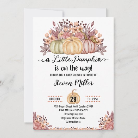 Invitation Un Baby shower de fleurs d'automne un peu Citrouil (Devant)