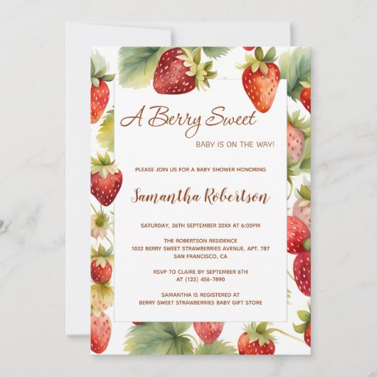 Invitation Un Baby shower de fraise doux Berry (Devant)