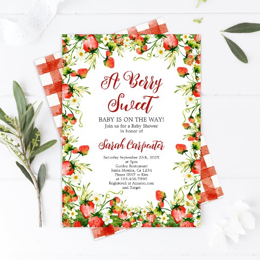 Invitation Un Baby shower de fraises doux au Berry