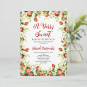 Invitation Un Baby shower de fraises doux au Berry (Debout devant)