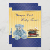 Invitation Un Baby shower de livres à l'élégante Teddy Bleue (Devant / Derrière)
