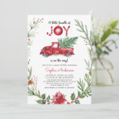 Invitation Un Baby shower de Noël JOY Red Truck (Debout devant)