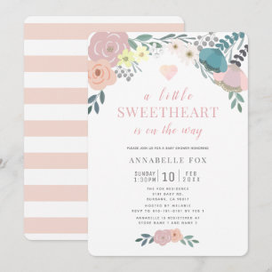 Invitation Un Baby shower de Saint-Valentin fleuri un peu amo