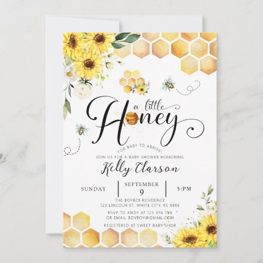 Invitation Un Baby shower De Tournesol Un Peu Miel (Devant)