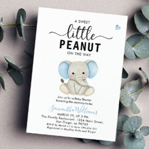 Invitation Un Baby shower d'éléphant bleu doux à l'arachide
