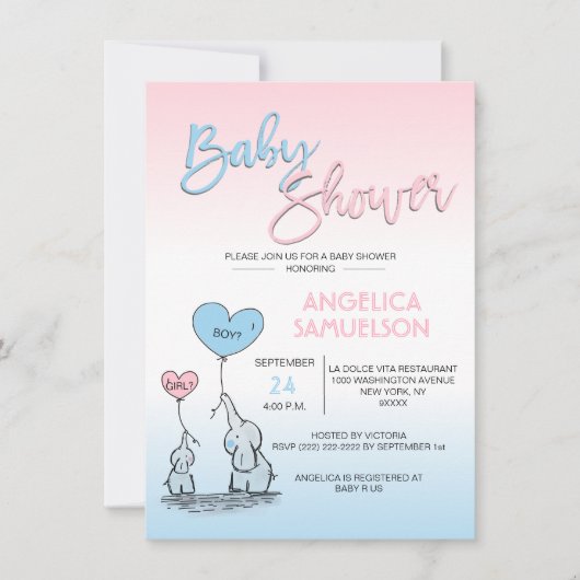 Invitation Un Baby shower d'éléphant neutre révélant un genre (Devant)