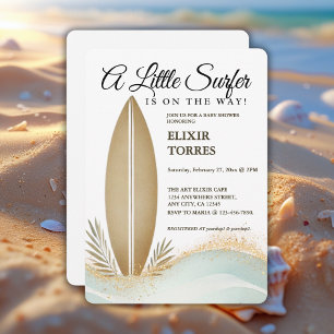 Invitation Un Baby shower d'or minimaliste pour surfer