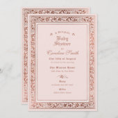 Invitation Un Baby shower d'or Rose à conte de verdure (Devant / Derrière)
