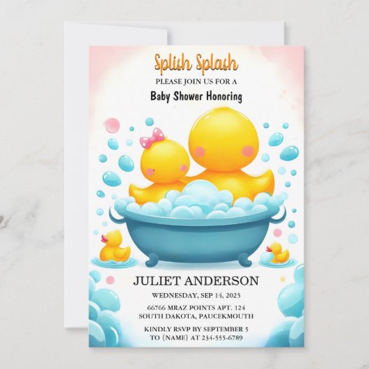 Invitation Un Baby shower en caoutchouc Twin en mousse de pi (Devant)