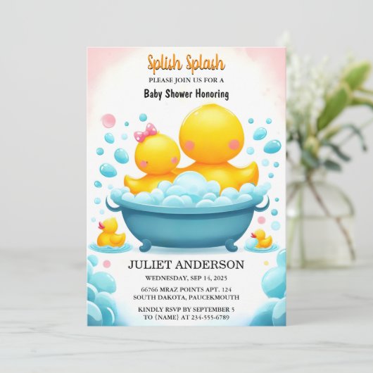 Invitation Un Baby shower en caoutchouc Twin  en mousse de pi (Debout devant)
