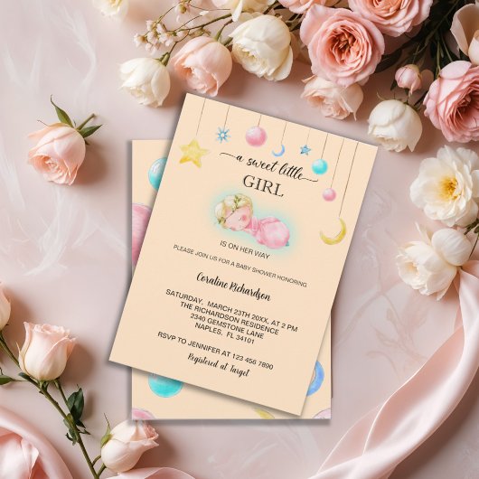 Invitation Un Baby shower en ivoire doux pour petite fille