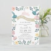 Invitation Un Baby shower Fille Jardin Floral Bunny (Debout devant)