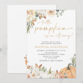 Invitation Un Baby shower Floral D'Automne Un Peu Citrouille (Devant / Derrière)