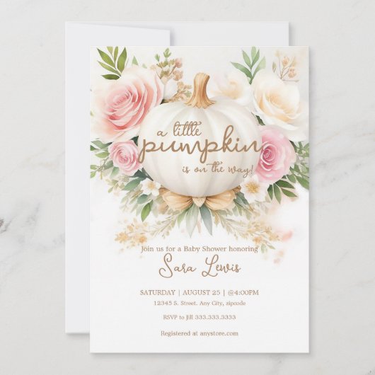 Invitation Un Baby shower Floral De Chute Rose Un Peu Citroui (Devant)