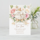 Invitation Un Baby shower Floral De Chute Rose Un Peu Citroui (Debout devant)