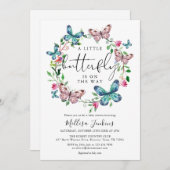 Invitation Un Baby shower Floral Petit Papillon (Devant / Derrière)