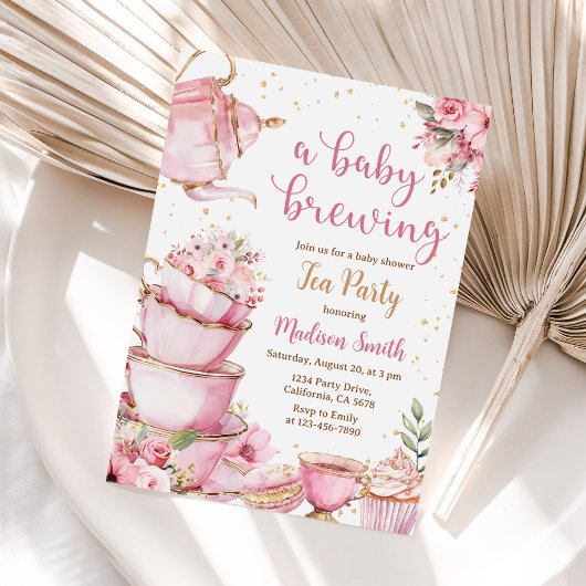 Invitation Un Baby shower Floral Rose Pink pour le thé de béb