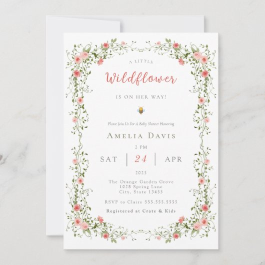 Invitation Un Baby shower Floral Rouge Boho Un Peu Fleur sauv (Devant)
