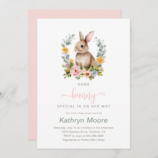 Invitation Un baby shower Floral Spécial Bunny (Devant / Derrière)